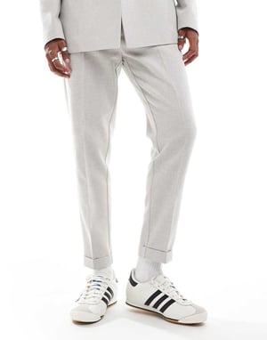 ASOS DESIGN tapered wool blend suit trousers in grey texture