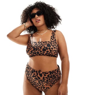ASOS DESIGN Curve Adrienne high leg high waist bikini bottom in oversized animal