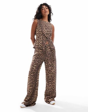 ASOS DESIGN split front high neck waist coat in leopard