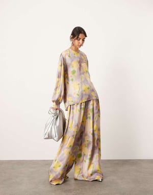 ASOS EDITION satin long sleeve top co-ord in blurred floral