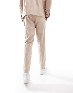 Jack & Jones Premium linen mix casual suit trouser in beige