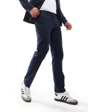 Jack & Jones Premium linen mix casual suit trouser in navy