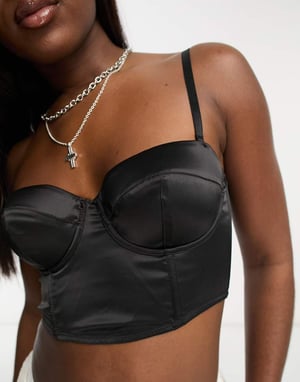 Monki – Svart satinbustier
