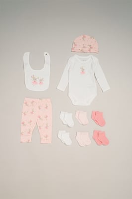 10-Piece Bodysuit, Hat, Trouser and Bib and 6 Pack Socks Baby Gift Set