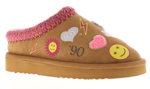 Miss Riot Girls Slippers Mules Chunky Sole Faux Fur Lining Smiles tan