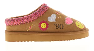 Miss Riot Girls Slippers Mules Chunky Sole Faux Fur Lining Smiles tan