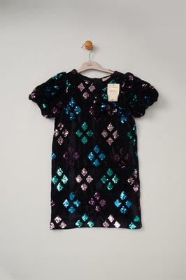 Sequin Shift Dress and Matching Scrunchie Outfit Set