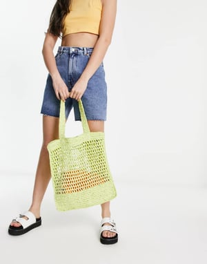 Monki – Limegrön virkad tote-väska
