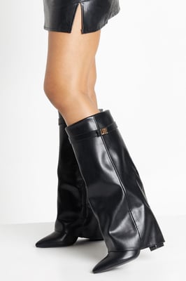 Wide Fit Fold Over Knee High Stiletto Boot