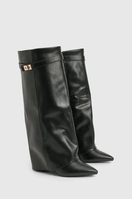 Wide Fit Fold Over Knee High Stiletto Boot