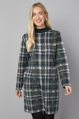 Petite Zip Neck Tartan Knitted Dress