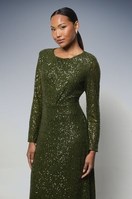 Sequin Gathered Bodice Midaxi Dress