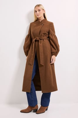 Wrap Front Balloon Sleeve Coat