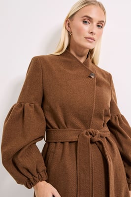 Wrap Front Balloon Sleeve Coat