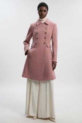 Petite Wool Button Front Double Breasted Tailored Princess Coat