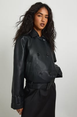 Faux Leather Short Trench Coat