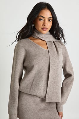 Chunky Rib Boxy Fit Jumper and Scarf 2 Piece