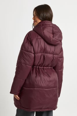 Hooded Cinched Waist Puffer Jacket