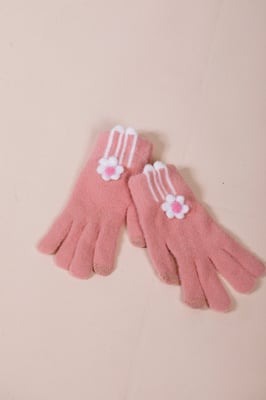 Knitted Flower Gloves in Pink