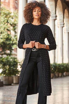 Black Embellished Longline Cardigan