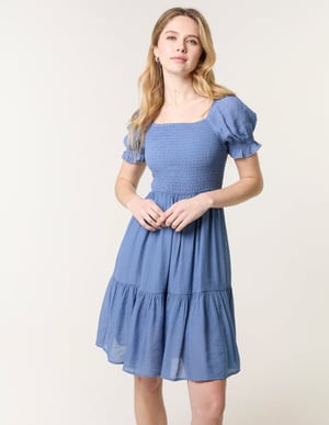Shirred Puff Sleeve Mini Dress