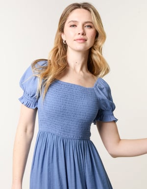 Shirred Puff Sleeve Mini Dress