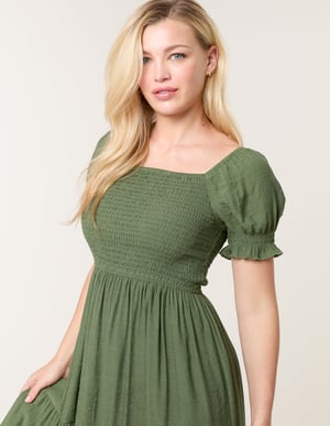 Shirred Puff Sleeve Mini Dress