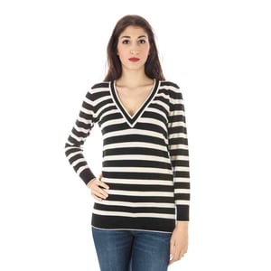 Gestreepte V-hals Merino Wol Trui