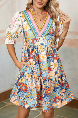 Floral Print Mini Dress Tiered Hem