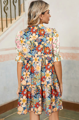 Floral Print Mini Dress Tiered Hem