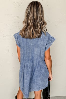 Denim Dress Casual Tieneck Mini