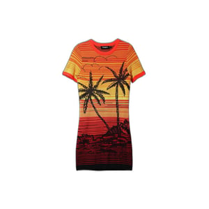 Palm Tree Print Mini Dress Sunset Knit Dress