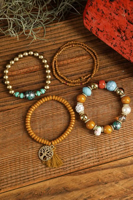 Beaded Bracelet Set Tree Of Life Charm
