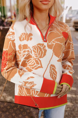 Floral Print Zipup Sweater