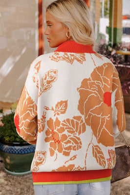 Floral Print Zipup Sweater