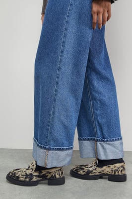 Faith: Barrie Cow Print Pony Chunky Penny Loafers