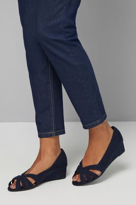 Good For The Sole: Wide Fit Millie Faux Suede Comfort Low Wedge Peeptoe Court Shoes