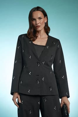 Embroidered Embellished Collarless Blazer