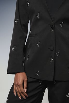 Embroidered Embellished Collarless Blazer