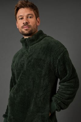 Green Sherpa Half Zip Top