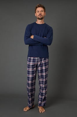 Blue Long Sleeve Jersey Top With Check Trouser Set