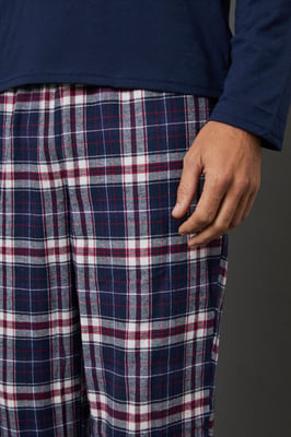 Blue Long Sleeve Jersey Top With Check Trouser Set
