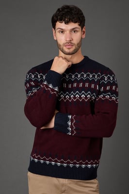 Burgundy Chunky Fairisle Pattern Christmas Jumper