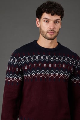 Burgundy Chunky Fairisle Pattern Christmas Jumper