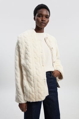 Petite Textured Faux Fur Scarf Neck Coat