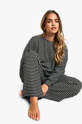 Petite Loungewear Stripe Long Sleeve Top & Trousers Pyjama Set