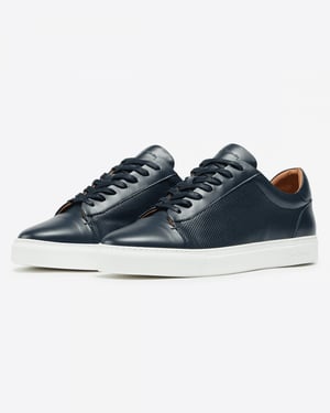 Almada Oliver Sweeney Almada Mens Perforated Leather Trainers Trainers in Dark Blue