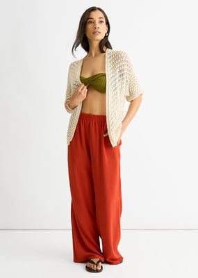 Beige Edge to Edge Crochet Cardigan