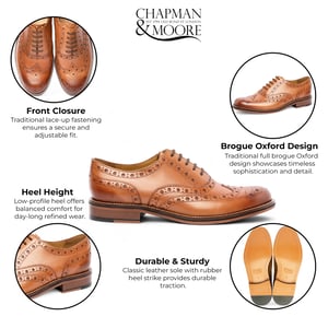 Chapman & Moore Herr Bruna Läder Wingtip Brogue Oxford Kontorsskor