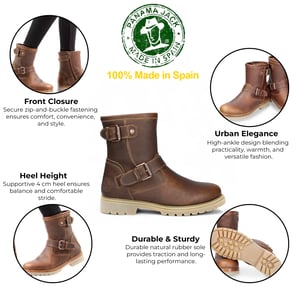 Panama Jack Women's Felina B33 Bark Waterproof Leather Buckle Ankle Boots